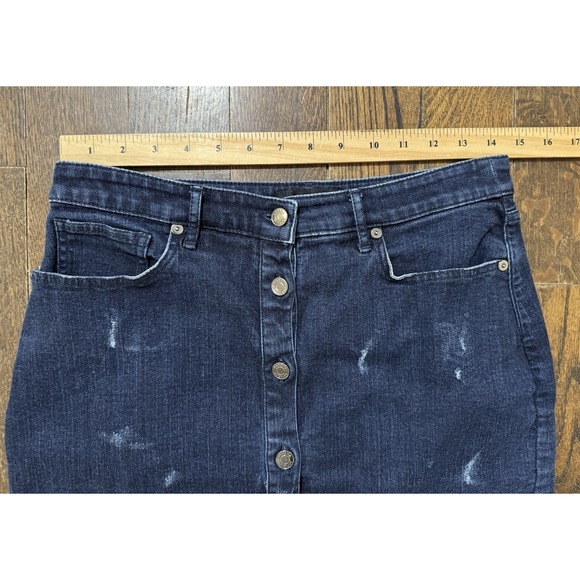 Banana Republic Jean Skirt Sz 4 (W29xL18) Button Down Pencil Blue Denim Raw Hem - Picture 5 of 6